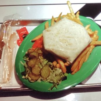 Sawmill Market - tortilla burger green chile with crispy fries. - Food Court Near Me - Albuquerque, New Mexico