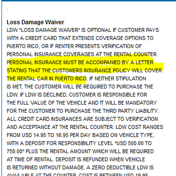 Thrifty - Here's a gotcha! To waive their insurance, you must provide a LETTER FROM YOUR INSURER in addition to proof of policy - Car Rental Near Me - Carolina, Puerto Rico Thrifty - Here's a gotcha! To waive their insurance, you must provide a LETTER FROM YOUR INSURER in addition to proof of policy - Car Rental Near Me - Carolina, Puerto Rico