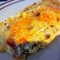 Monte Cristo omelet, added bacon and extra cheese