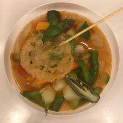 La Rucola - Vegiterian Soup.. Delicious!! Watch out for the spicy peppers.