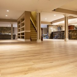 Aladdin Carpet & Floors - full view of basement with luxury vinyl plank - lvp - Design and installed by Aladdin carpet and floors