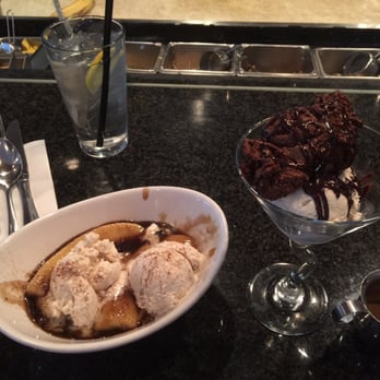 Fuzio Universal Bistro - Bananas Foster on the left and Affagato with espresso on the right. - New American Near Me - Modesto, California