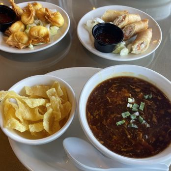 Peony Asian Bistro - Crab Rangoon, chicken egg rolls, small hot and sour soup - Chinese Near Me - Jacksonville, Florida