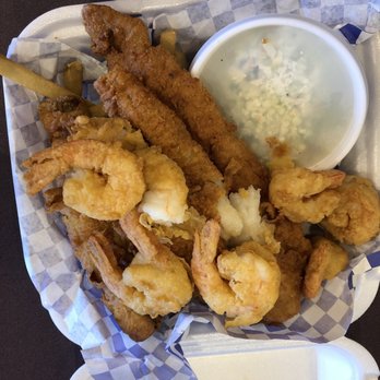 Sho Nuff Seafood - Shrimp & Flounder plate. Came with fries, awesome Cole Slaw, and hush puppies. $12 - Seafood Near Me - Durham, North Carolina