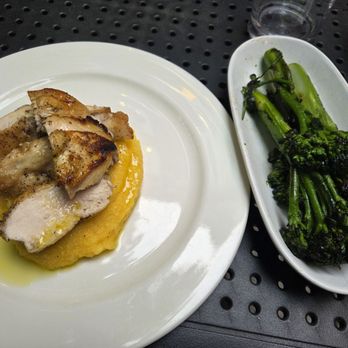 Peregrine - Polenta, broccoli, chicken all made with olive oil, salt and pepper. Amazing taste, perf cooked juicy chicken. - Mediterranean Near Me - Boston, Massachusetts