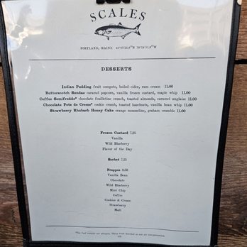 Scales - Dessert menu - Seafood Near Me - Portland, Maine Scales - Dessert menu - Seafood Near Me - Portland, Maine