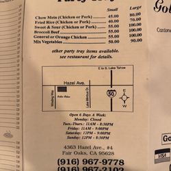 Golden Palace - Party tray prices and hours
