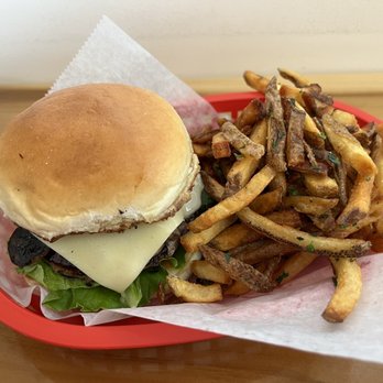 Lake Burger - Truffle Shroom and swiss with fries - Hot Dogs Near Me - Kalamazoo, Michigan Lake Burger - Truffle Shroom and swiss with fries - Hot Dogs Near Me - Kalamazoo, Michigan