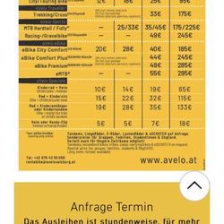 aVelo Radverleih CITY-Staatsbrücke - Price list July 2023