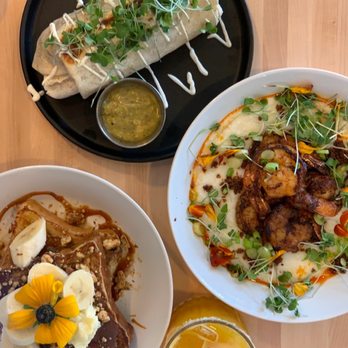 Cafe Rowan - Our weekend staples! Banana's foster french toast, the Juanito burrito and the best shrimp and grits of your life. - Breakfast & Brunch Near Me - Portland, Oregon