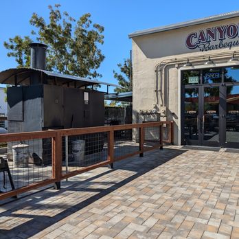 Canyons Barbeque - Front entrance and smoker - Barbeque Near Me - Castro Valley, California