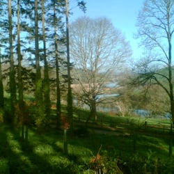 Sharpham House - The gardens looking up river to Totnes