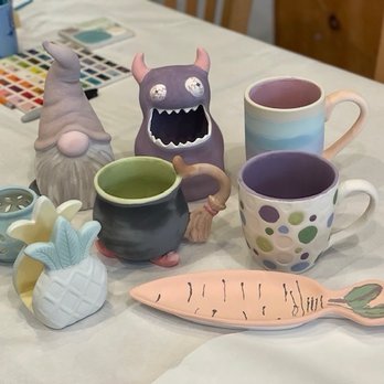 Color Me Mine - My team's pieces they painted. Can't wait to see them finished in a week. - Paint-Your-Own Pottery Near Me - Chino Hills, California Color Me Mine - My team's pieces they painted. Can't wait to see them finished in a week. - Paint-Your-Own Pottery Near Me - Chino Hills, California