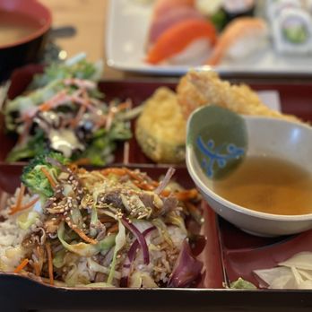 Simply Sushi Bar - Bento box C - Beef Teriyaki, tempura, salad, BC roll, fruit & miso soup $12.95 - Japanese Near Me - Vancouver, British Columbia Simply Sushi Bar - Bento box C - Beef Teriyaki, tempura, salad, BC roll, fruit & miso soup $12.95 - Japanese Near Me - Vancouver, British Columbia