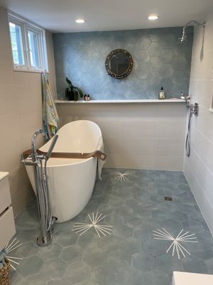 Bathroom Remodels - Complete bathroom design and renovation done by us. Custom shower doors, mirrors, glass shelves, tile services, & plumbing.