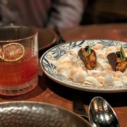 El Carlos Elegante - "surf and turf" one-hitters (SO yum) with the La Famosa (a sotol Naked & Famous -- funky and awesome)