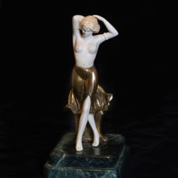 J. Adelman Antiques, Art & Estate Jewelry - Art Nouveau Ivory & Bronze Nude on  Marble Base