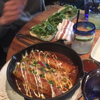 Nada - Chicken enchiladas with shrimp verde tacos in the back - Mexican Near Me - Columbus, Ohio