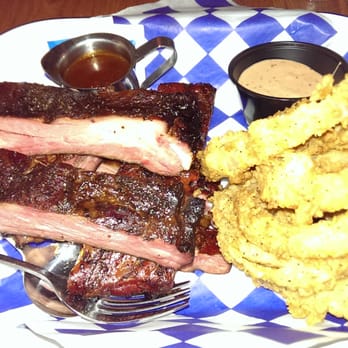 Mia's Table - St. Louis ribs with onion rings ($16 + $2 for onion rings) - American Near Me - Houston, Texas Mia's Table - St. Louis ribs with onion rings ($16 + $2 for onion rings) - American Near Me - Houston, Texas