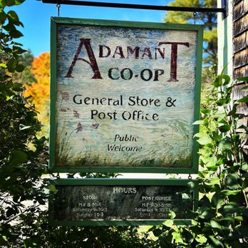Adamant Co-Operative - a sign for a general store and post office - Grocery Near Me - Adamant, Vermont