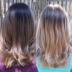 Bailey's Hair Design - The before on the left, and the after on the right. I only wanted the roots to be more blended in with the rest of my hair.