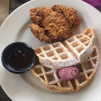 The Pan - Chicken and waffles with blackberry jam and cream - Pizza Near Me - Gardena, California The Pan - Chicken and waffles with blackberry jam and cream - Pizza Near Me - Gardena, California