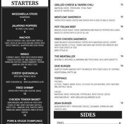 Dive Bar On Frankfort - Menu