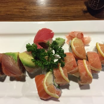 Midori Sushi and Grill - Sunrise Roll and Rainbow Roll with spicy tuna.  YUM - Sushi Bars Near Me - Tehachapi, California