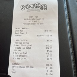 Service charge of 20%. Service charge of 20%.