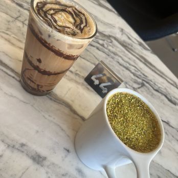 Baguette Cafe - We don't remember the exact names but left is the almond mocha (iced), and right is the pistachio latte - Coffee & Tea Near Me - Las Vegas, Nevada