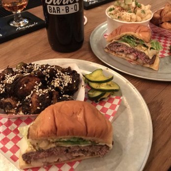 Durk's Bar.B.Q - Brisket burger, Brussels sprouts, Mac n Cheese, potato wedges, and house made pickles. The Mac n Cheese is so good! - Barbeque Near Me - Providence, Rhode Island Durk's Bar.B.Q - Brisket burger, Brussels sprouts, Mac n Cheese, potato wedges, and house made pickles. The Mac n Cheese is so good! - Barbeque Near Me - Providence, Rhode Island