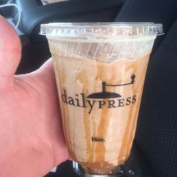 Caramel Frappé with the whip cream mixed in. Caramel Frappé with the whip cream mixed in.