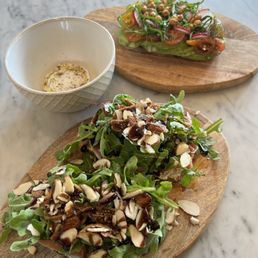 Front: Prosciutto and Goat Cheese Toast Back: Avocado Toast