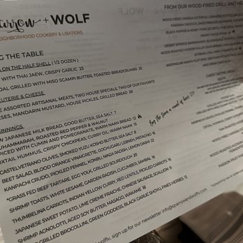 Sparrow + Wolf - Menu - New American Near Me - Las Vegas, Nevada