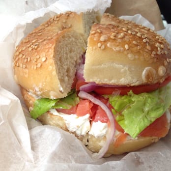 Goldberg's NY Bagels - Nova lox with cream cheese on toasted sesame w/capers & LTO. - Bagels Near Me - Silver Spring, Maryland