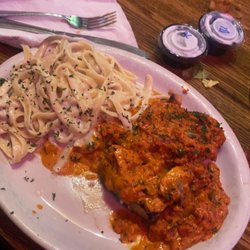 Wooden Nickel - Mahi-mahi with Marsala sauce + fettuccine pasta