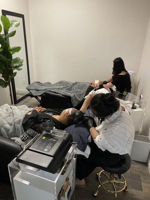 Deep Scalp Fatigue - This treatment includes heat and electro massage from scalp to upper chest, warm oil pour, scalp wash, blow dry, oxygen rich serum, and high frequency comb. Deep Scalp Fatigue - This treatment includes heat and electro massage from scalp to upper chest, warm oil pour, scalp wash, blow dry, oxygen rich serum, and high frequency comb.