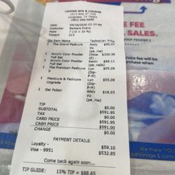Lavish Spa & Lounge - My receipt for me and my mother. Pedicure and refills with design.