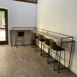 SS Builders - Plank bar tops with black iron