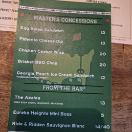 Masters Sunday Special Menu