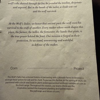 The Wolf's Tailor - Introduction - New American Near Me - Denver, Colorado