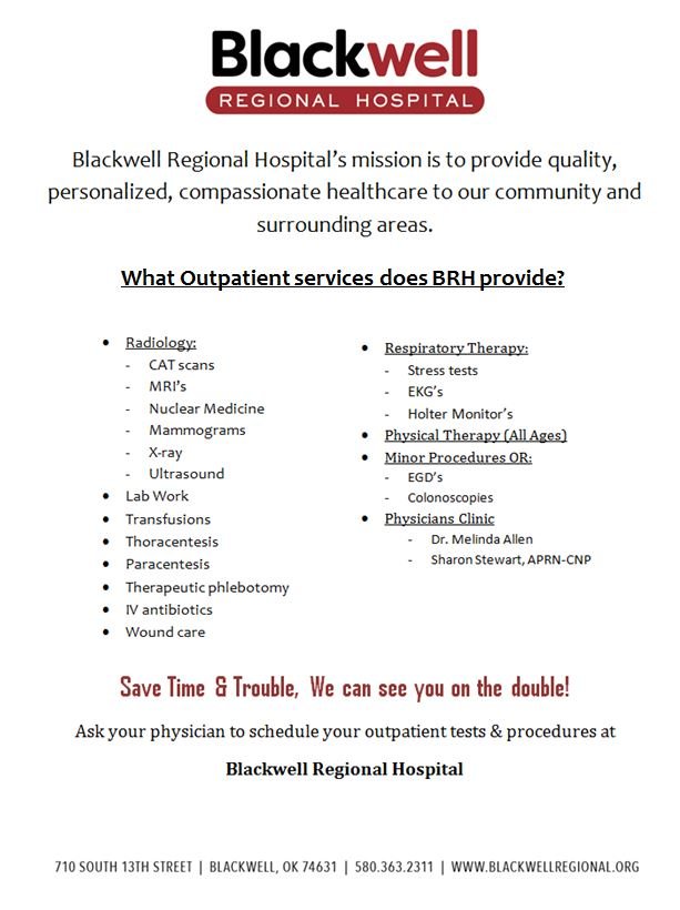 BLACKWELL REGIONAL HOSPITAL Updated August 2024 710 S 13th St