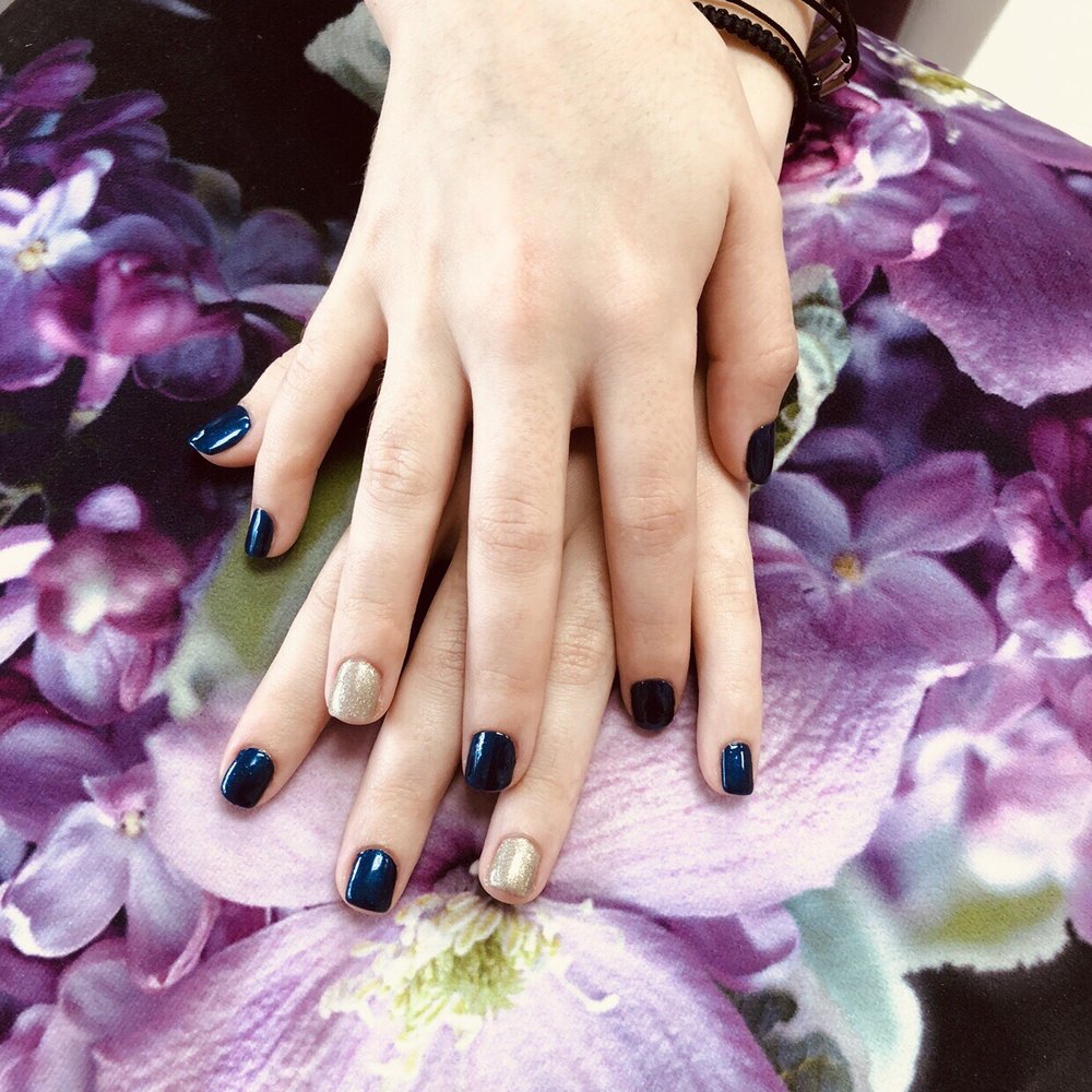 Pamper Me D&R - Gel Manicure - Navy Blue & Gold - Nail Salons Near Me - Brooklyn, New York Pamper Me D&R - Gel Manicure - Navy Blue & Gold - Nail Salons Near Me - Brooklyn, New York