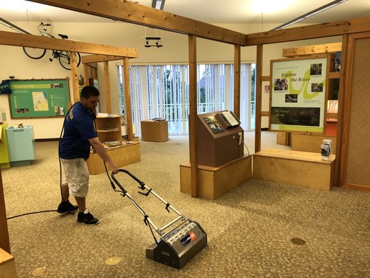 Low Moisture Carpet Cleaning - Low Moisture Carpet Cleaning can be done several different ways and it's called a variety of names including - Encap, VLM, Citrus Solutions, Chem Dry, Carpet Shampoo, and more but it's all basically the same thing done a lot of different ways. Our preffered process includes a professional quality product combo mixed to suite your needs including pet problems, heavy traffic lanes, and previous carpet cleaners, used in combination with our CRB Machine. Most carpets dry within 1-2 hours and the results are amazing!
In the past decade we have seen carpets get thinner and thinner to the point that most manufacturers recommend VLM cleaning only. The art of cleaning carpets is to clean the fibers without wetting the back. It's just getting harder and harder to justify over wet cleaning. Our process will correct a lot of problems created by over wet cleaning. This is the process of the future! Low Moisture Carpet Cleaning - Low Moisture Carpet Cleaning can be done several different ways and it's called a variety of names including - Encap, VLM, Citrus Solutions, Chem Dry, Carpet Shampoo, and more but it's all basically the same thing done a lot of different ways. Our preffered process includes a professional quality product combo mixed to suite your needs including pet problems, heavy traffic lanes, and previous carpet cleaners, used in combination with our CRB Machine. Most carpets dry within 1-2 hours and the results are amazing!
In the past decade we have seen carpets get thinner and thinner to the point that most manufacturers recommend VLM cleaning only. The art of cleaning carpets is to clean the fibers without wetting the back. It's just getting harder and harder to justify over wet cleaning. Our process will correct a lot of problems created by over wet cleaning. This is the process of the future!