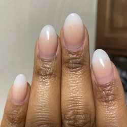 Lee Nails Spa - Finished result with clear powder fill where there should have been nude powder