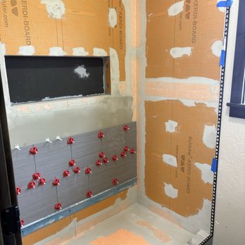 Tile by Rodney - Start of the tile, after Schluter products were installed to insure water and moisture containment - Tiling Near Me - Rathdrum, Idaho