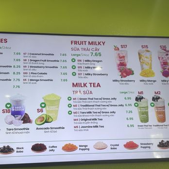 Sweet Saigon - Smoothie menu on wall - Juice Bars & Smoothies Near Me - Grand Prairie, Texas