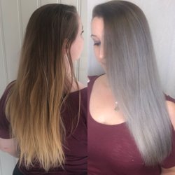 Kimberly Bamford - "Jen N"'s silver from color treated, brown/auburn hair. As promised with zero damage or length loss. Mission accomplished!
