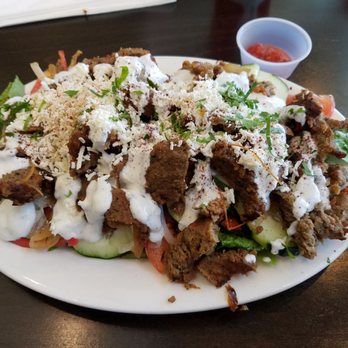 Garlic Crush - Gyro salad. It's burger, but the meat is sweet and weird. - Lebanese Near Me - Redmond, Washington Garlic Crush - Gyro salad. It's burger, but the meat is sweet and weird. - Lebanese Near Me - Redmond, Washington