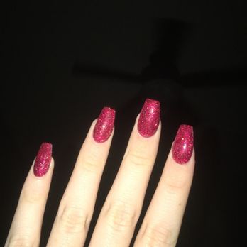 Elite Nails Bar - red sparkly acrylic nails - Nail Salons Near Me - Spring, Texas